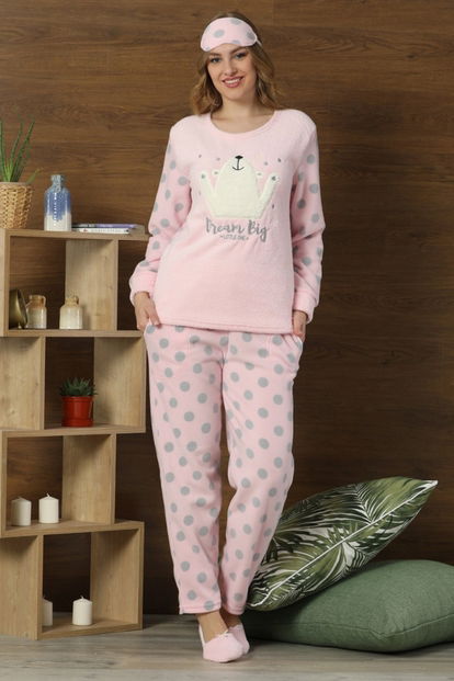 Dream Big Bear Desenli Kadın Peluş Pijama Takımı - 1