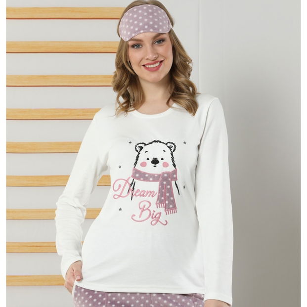 Dream Big Bear Desenli Sabahlıklı Peluş Pijama Takımı - 3