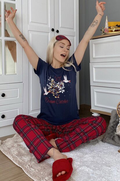 Dream Bird Baskılı Kısa Kol Kadın Pijama Takımı - 1