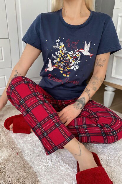 Dream Bird Baskılı Kısa Kol Kadın Pijama Takımı - 3