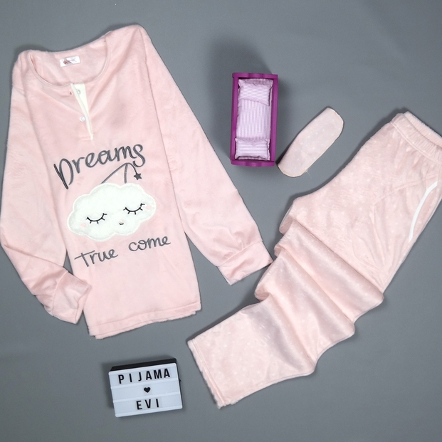 Dream Bulut Desenli Kadın Yumoş Peluş Pijama Takımı - 2