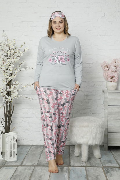 Dream Garden Desenli Uzun Kollu Büyük Beden Battal Pijama Takımı - 2
