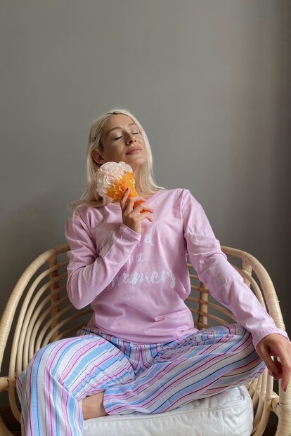 Dreamery Baskılı Uzun Kol Kadın Pijama Takımı - 2