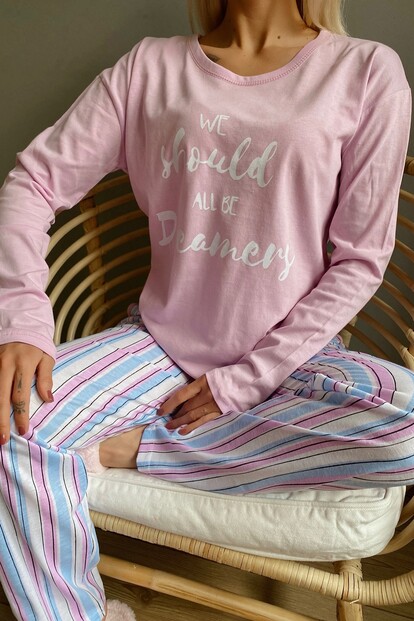 Dreamery Baskılı Uzun Kol Kadın Pijama Takımı - 3