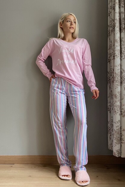 Dreamery Baskılı Uzun Kol Kadın Pijama Takımı - 4