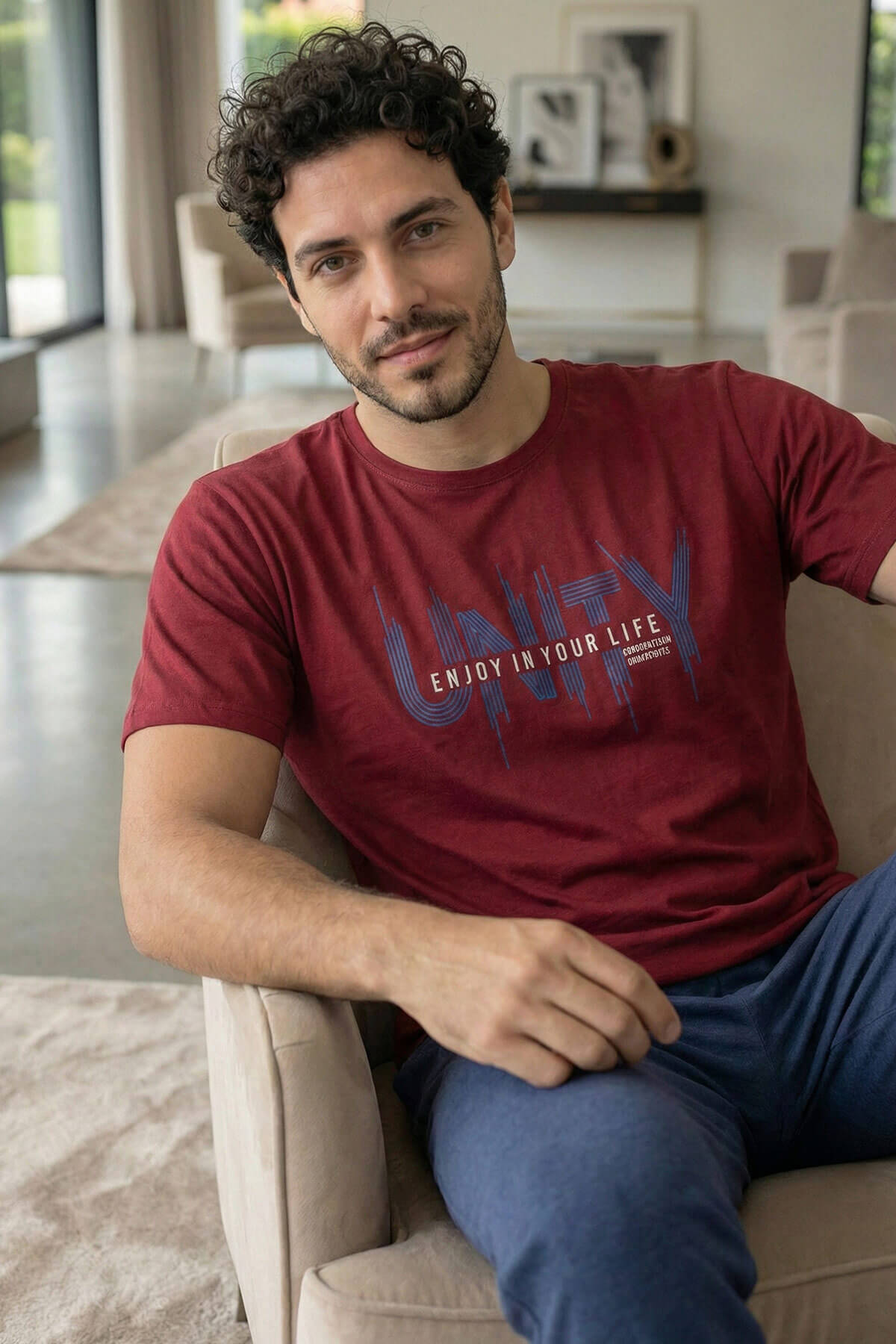 Dusty Navy Unity Baskılı Kısa Kollu Cotton Erkek Pijama Takımı - Pijamaevi (1)