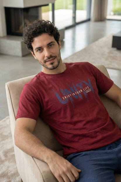 Dusty Navy Unity Baskılı Kısa Kollu Cotton Erkek Pijama Takımı - 4