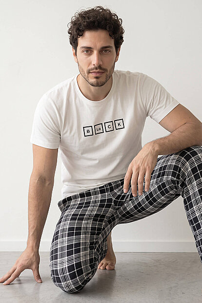 Ekru Black Baskılı Kısa Kol Erkek Pijama Takımı - 2