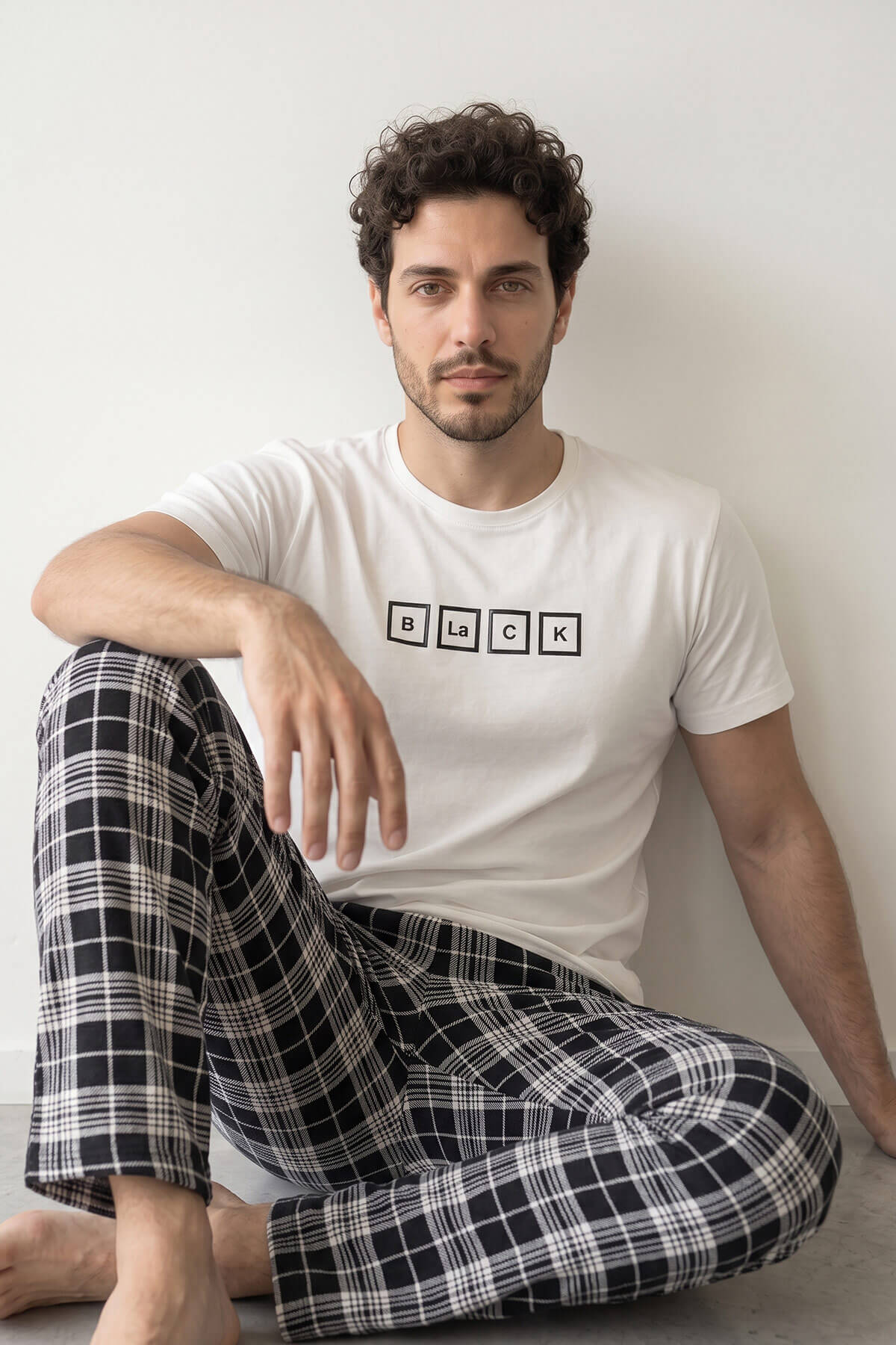 Ekru Black Baskılı Kısa Kol Erkek Pijama Takımı - Pijamaevi (2)