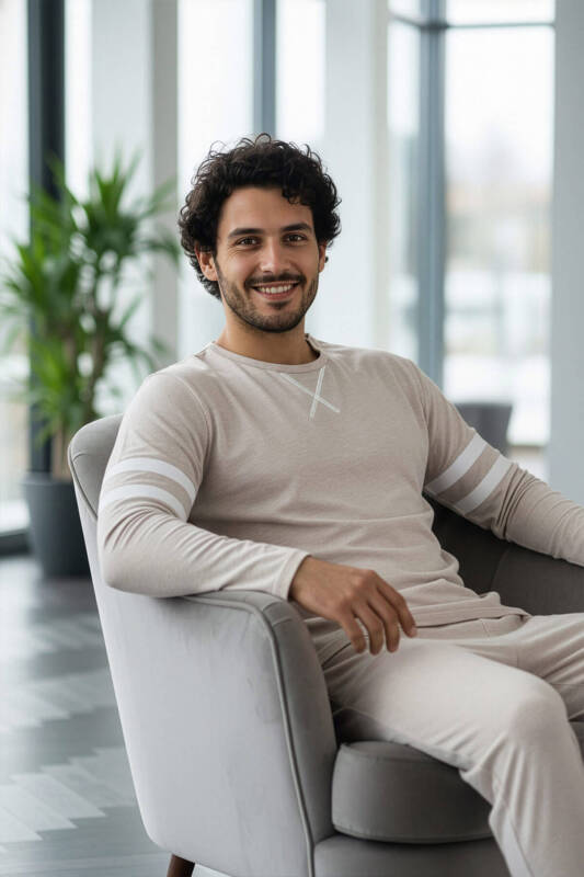 Ekru Line Desenli Stylish Erkek Uzun Kol Pijama Takımı - Pijamaevi (2)