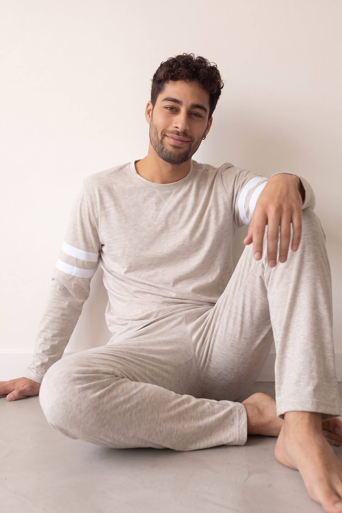 Ekru Line Desenli Stylish Erkek Uzun Kol Pijama Takımı - Pijamaevi (3)