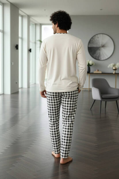 Ekru Night Stylish Erkek Uzun Kol Pijama Takımı - 6