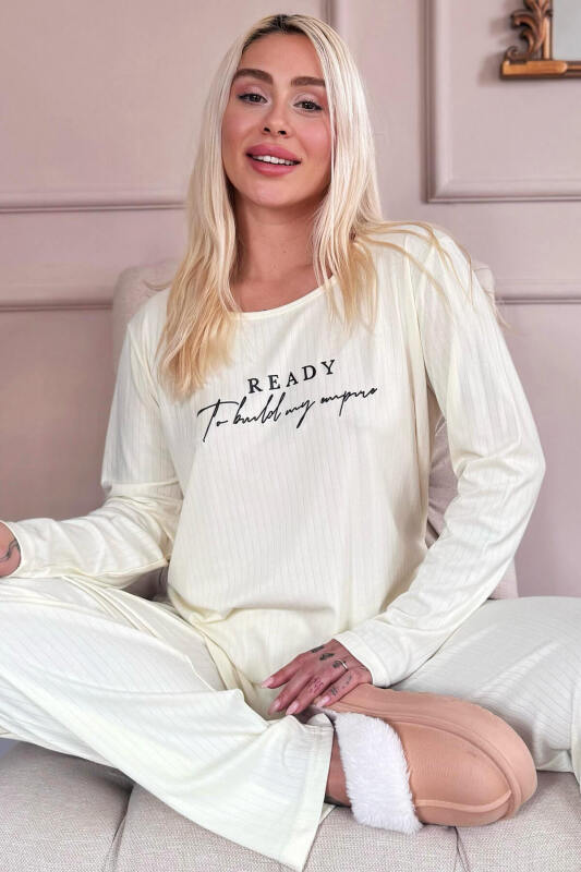 Ekru Ready Dublin Uzun Kollu Kadın Pijama Takımı - Pijamaevi