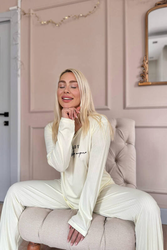 Ekru Ready Dublin Uzun Kollu Kadın Pijama Takımı - Pijamaevi (1)