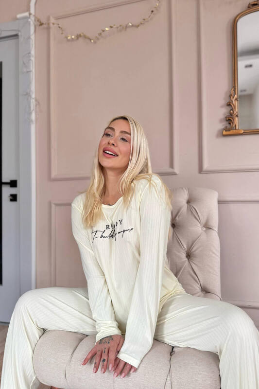 Ekru Ready Dublin Uzun Kollu Kadın Pijama Takımı - Pijamaevi (2)