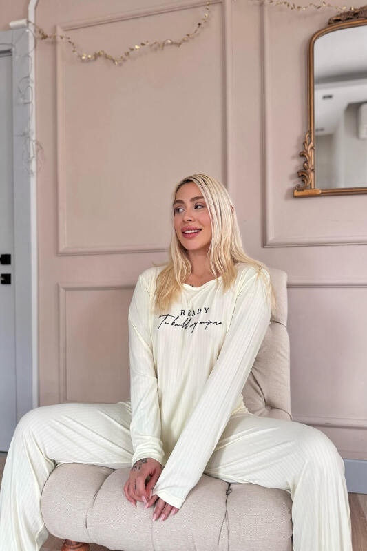 Ekru Ready Dublin Uzun Kollu Kadın Pijama Takımı - Pijamaevi (3)