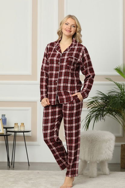 Elegant One Exclusive Collection Önden Düğmeli Uzun Kollu İpek Saten Pijama Takımı - 2