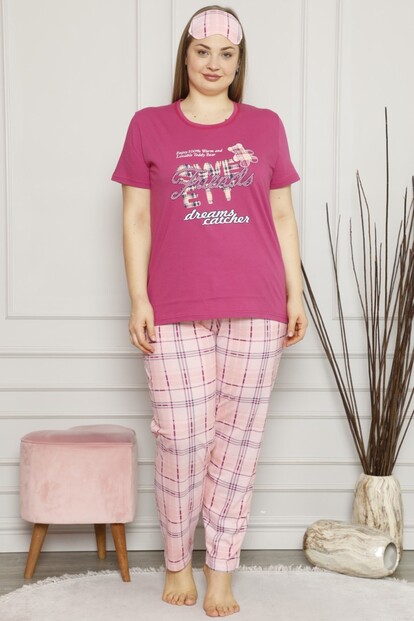 Enjoy Baskılı Kısa Kol Büyük Beden Battal Pijama Takımı - 2