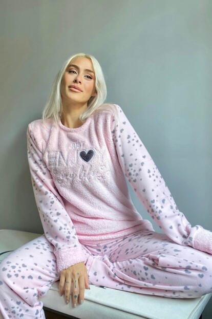 Enjoy Desenli Kadın Peluş Pijama Takımı - 2