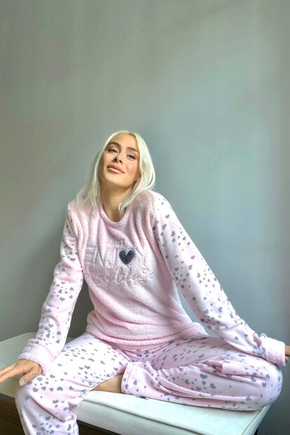 Enjoy Desenli Kadın Peluş Pijama Takımı - 4