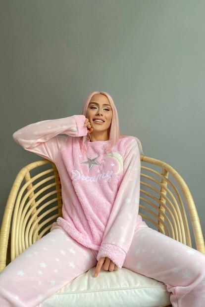 Estrela Desenli Kadın Peluş Pijama Takımı - 3