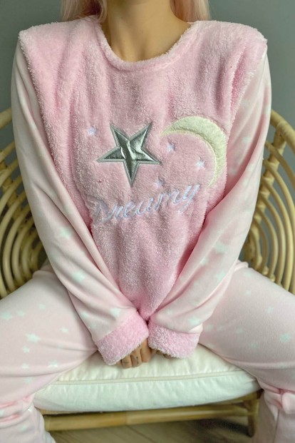 Estrela Desenli Kadın Peluş Pijama Takımı - 5