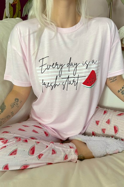 Every Day Baskılı Örme Kısa Kol Kadın Pijama Takımı - 4
