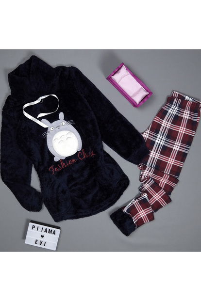 Fashion Chick Desenli Tam Peluş Pijama Takımı - 2