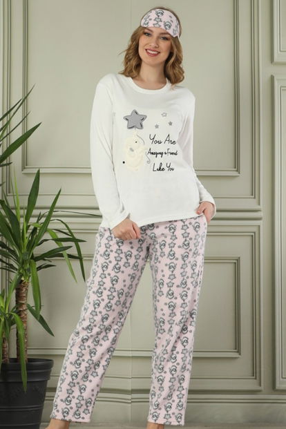 Fil Desenli Sabahlıklı Peluş Pijama Takımı - 2