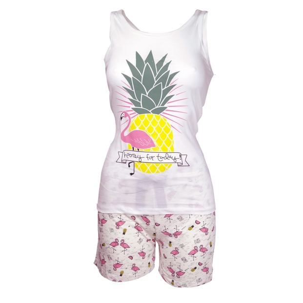 Flamingo Desenli Bayan Şortlu Askılı Pijama Takımı - 1