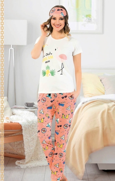 Flamingo Desenli Kısa Kollu Pijama Takımı - DEFOLU - 1