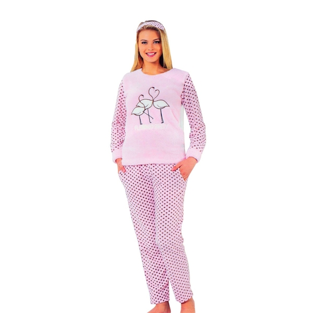 Flamingo Desenli Peluş Pijama Takımı - 1