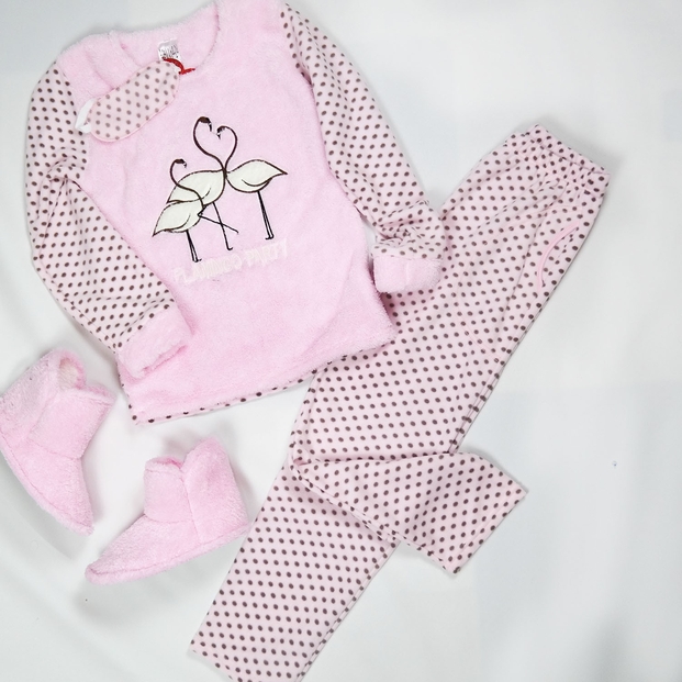 Flamingo Desenli Peluş Pijama Takımı - 2