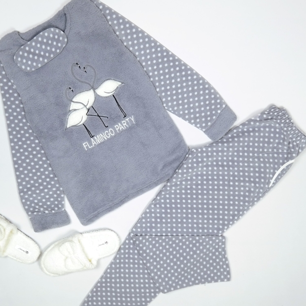 Flamingo Desenli Peluş Pijama Takımı - 3
