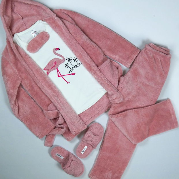 Flamingo Sabahlıklı Peluş Pijama Takımı - 2