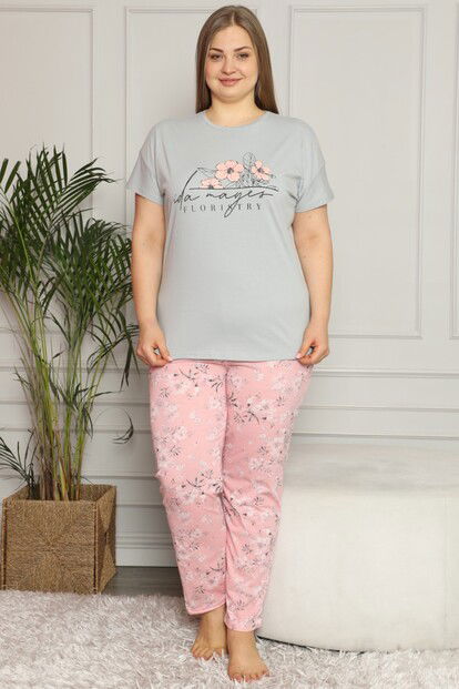 Floristry Baskılı Kısa Kol Büyük Beden Battal Pijama Takımı - 2