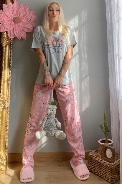 Floristry Baskılı Kısa Kollu Kadın Pijama Takımı - 3