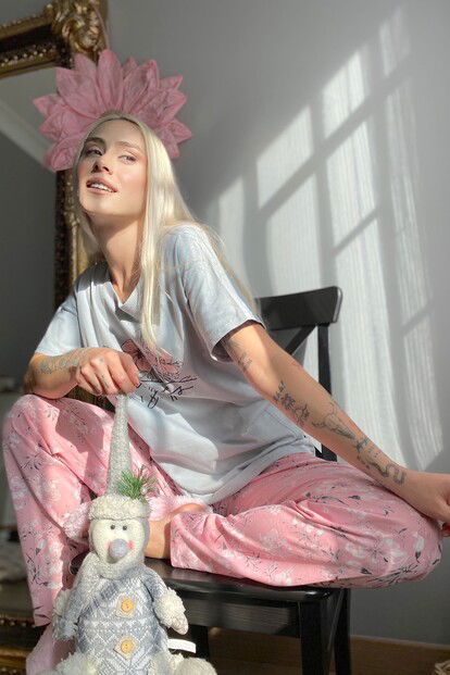 Floristry Baskılı Kısa Kollu Kadın Pijama Takımı - 4