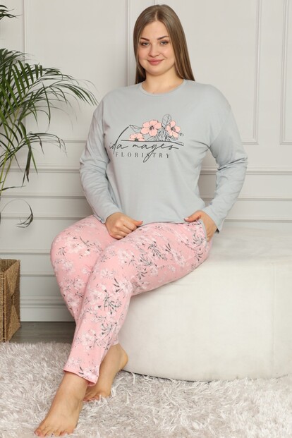 Floristry Baskılı Uzun Kol Büyük Beden Battal Pijama - 1