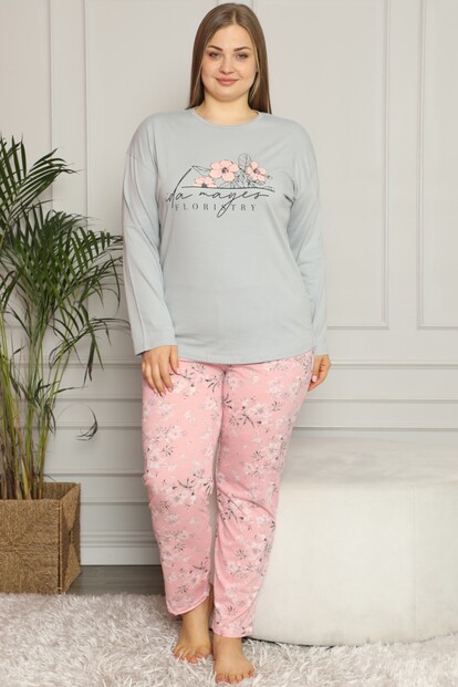 Floristry Baskılı Uzun Kol Büyük Beden Battal Pijama - 2