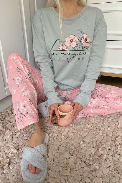 Floristry Baskılı Uzun Kol Kadın Pijama Takımı - 3