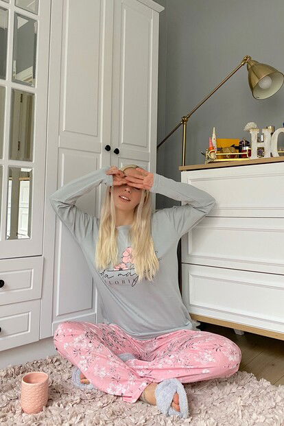 Floristry Baskılı Uzun Kol Kadın Pijama Takımı - 4