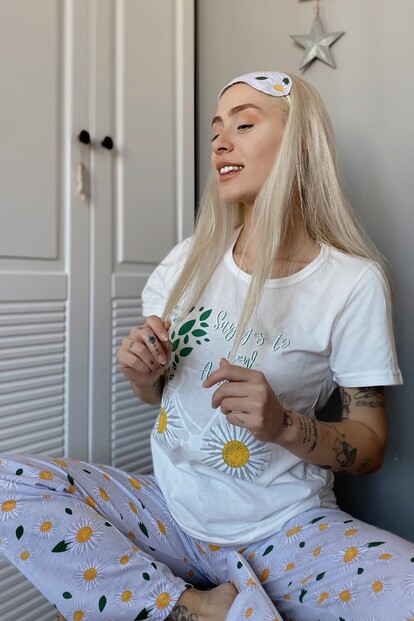 Flower Baskılı Sabahlıklı Pijama Takımı - 6