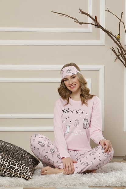 Follow That Desenli Uzun Kollu Kadın Pijama Takımı - 1