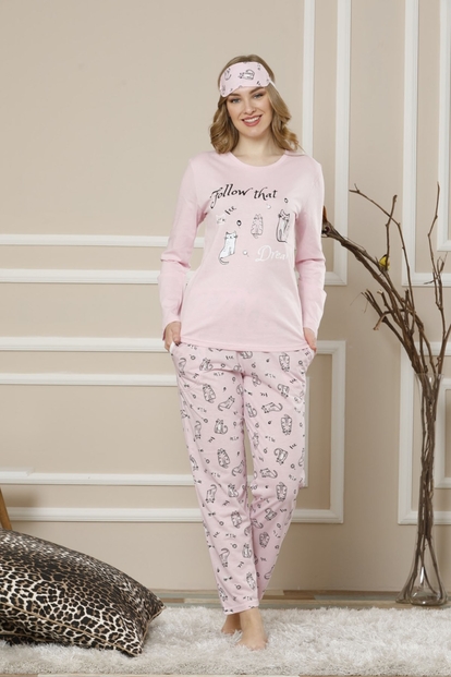 Follow That Desenli Uzun Kollu Kadın Pijama Takımı - 2