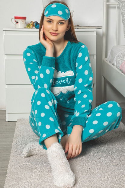 Forever Desenli Kadın Peluş Pijama Takımı - 1