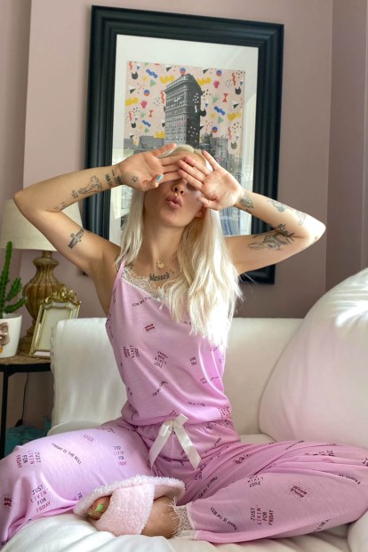 Friday Dantelli İp Askılı Örme Kadın Pijama Takımı - 3