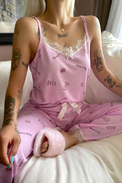 Friday Dantelli İp Askılı Örme Kadın Pijama Takımı - 4
