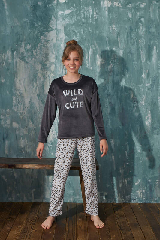 Füme Cute Desenli Exclusive Kadife Kız Çocuk Pijama Takımı  - Pijamaevi (2)