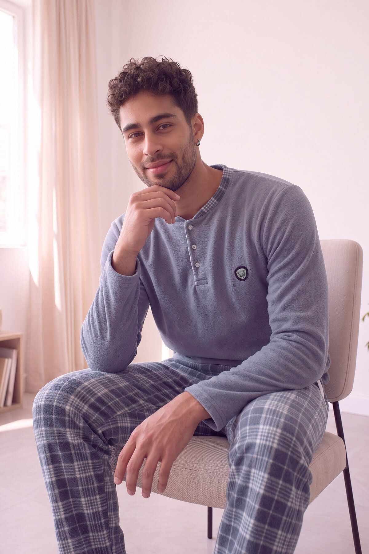 Füme Ekose Desenli Polar Erkek Pijama Takımı - Pijamaevi (1)